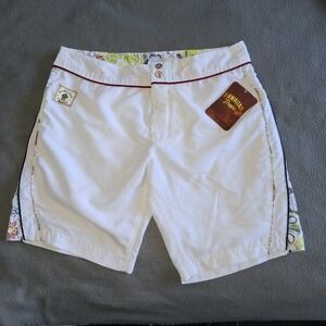 Vtg Hawaiian Tropic Board Shorts Mens Medium 32" X 9" White Peace & Love Graphic